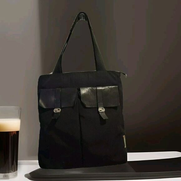 Lapagayo Hobo Shoulder Bag Tall Rectangle Purse Black Faille Fabric Very Large - Picture 3 of 15